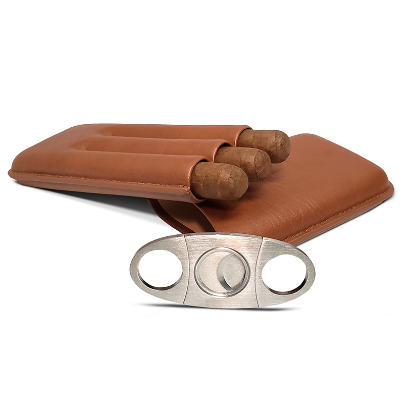 De-bossed Leather Travel Cigar Case with Cutter - Dennis Prager Store